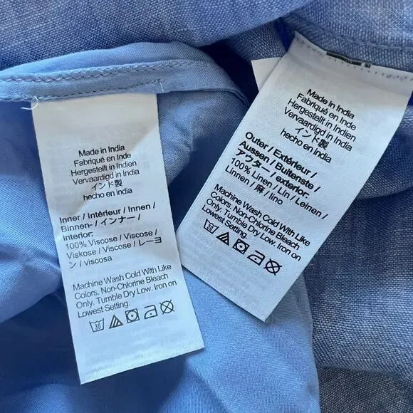 J Crew Cabana Linen Dress Size Small Blue Long Sleeve Pockets Flaw - Picture 13 of 15